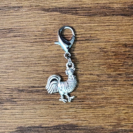 Rooster Silver Wine Glass Charm | Zipper Pull | Stitch Marker