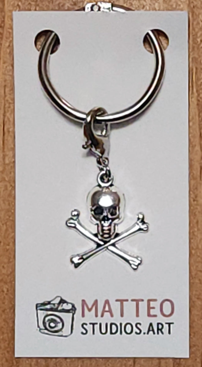 Skull and Crossbones Charm Silver Wine Glass Charm | Zipper Pull | Stitch Marker