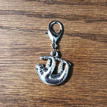 Sloth Silver Enamel Wine Glass Charm | Zipper Pull | Stitch Marker