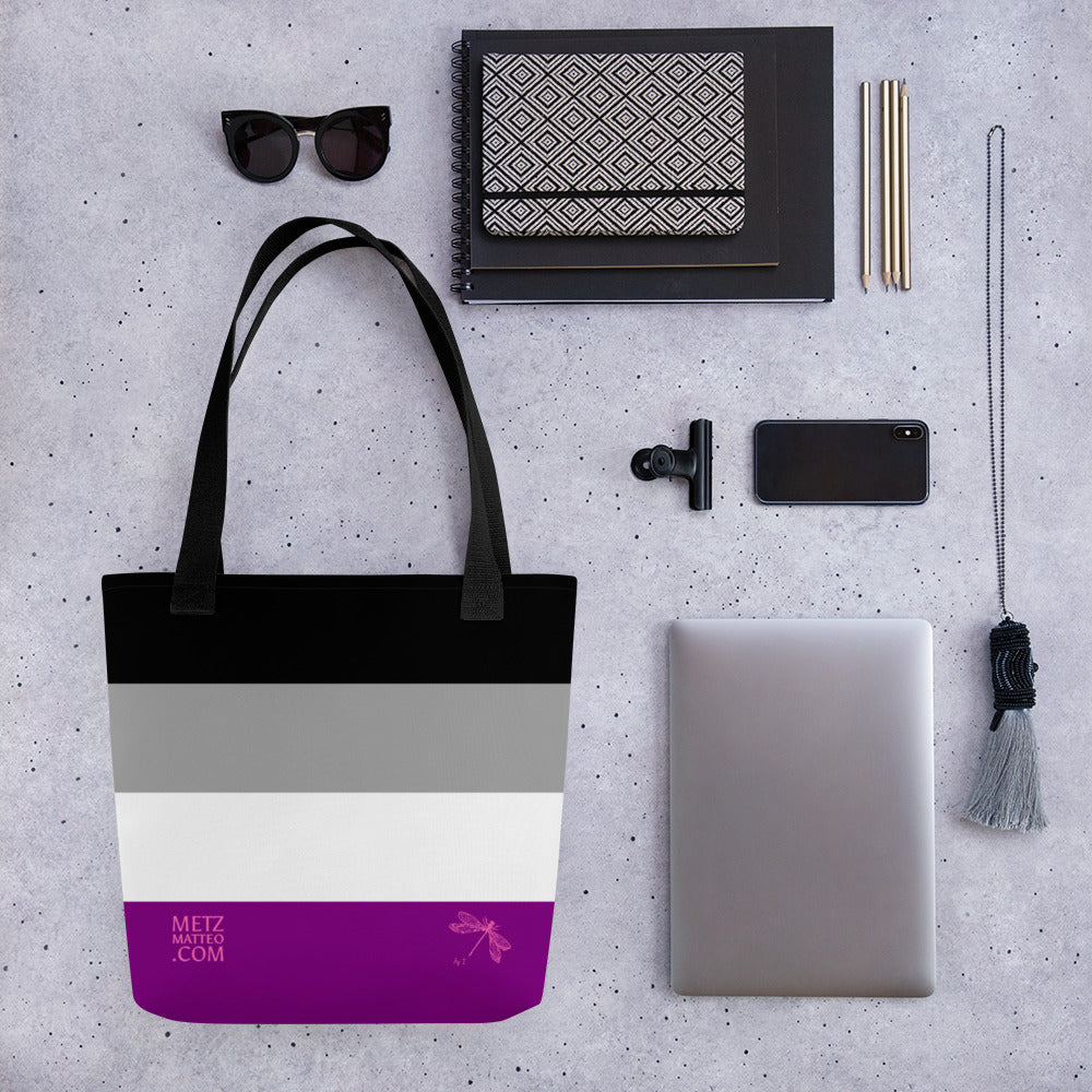 Asexual Pride Flag | Tote Bag | Small | Black Grey White Purple