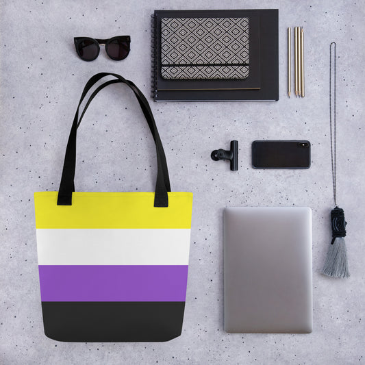 Nonbinary Pride Flag | Tote Bag | Small | Yellow White Purple Black