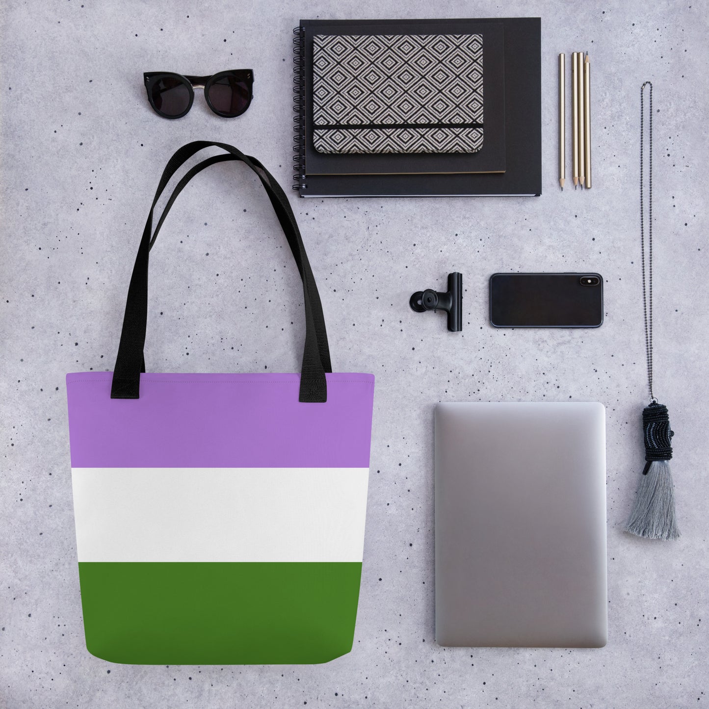 Genderqueer Pride Flag | Tote Bag | Small | Lavender White Green