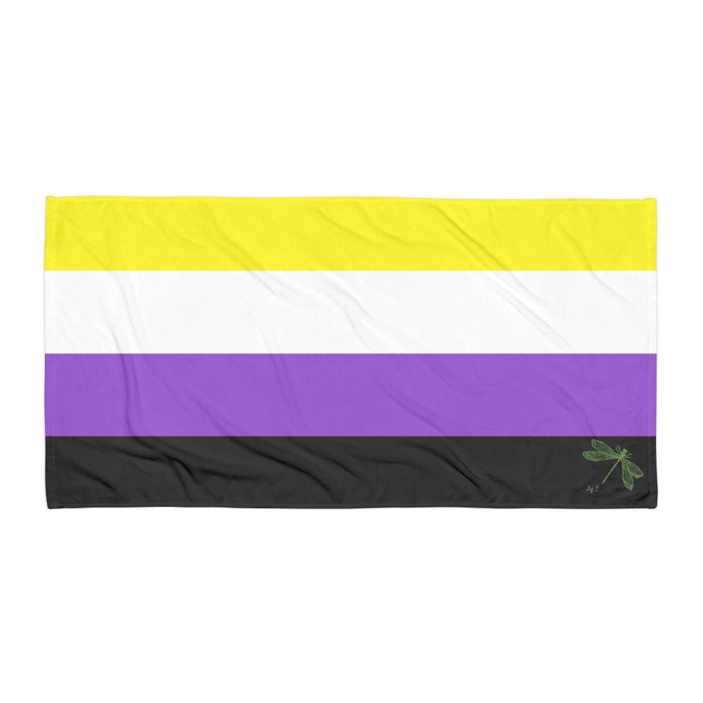 Nonbinary Pride Flag | Beach Towel | Yellow White Purple Black