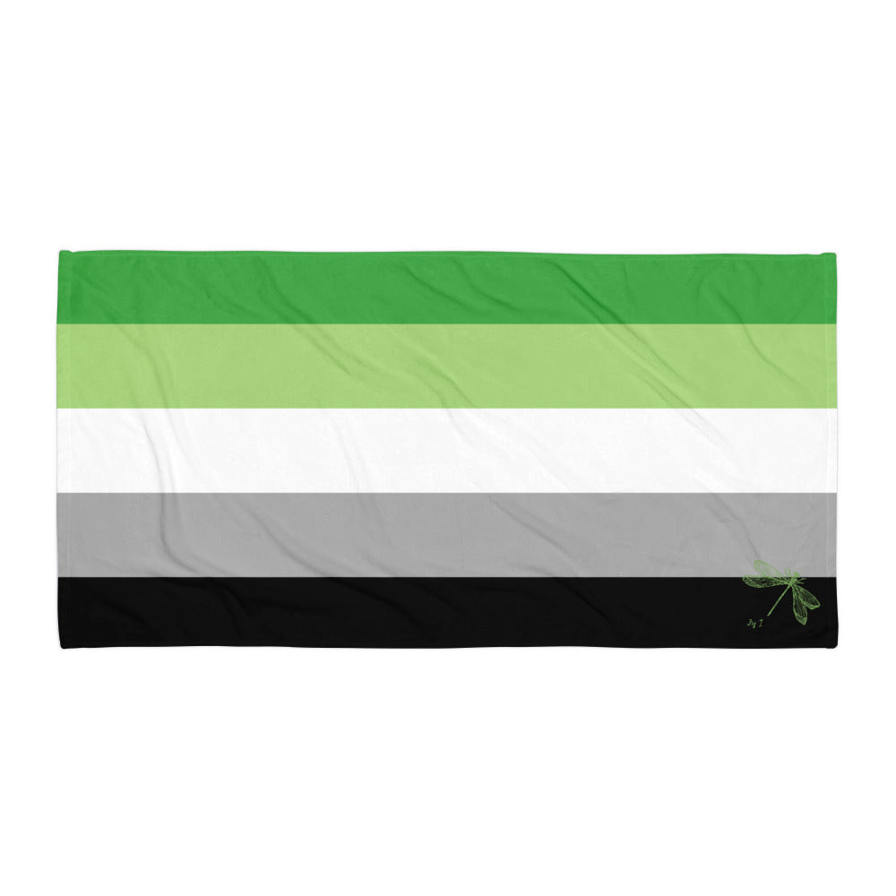 Aromantic Pride Flag | Beach Towel | Green White Grey Black