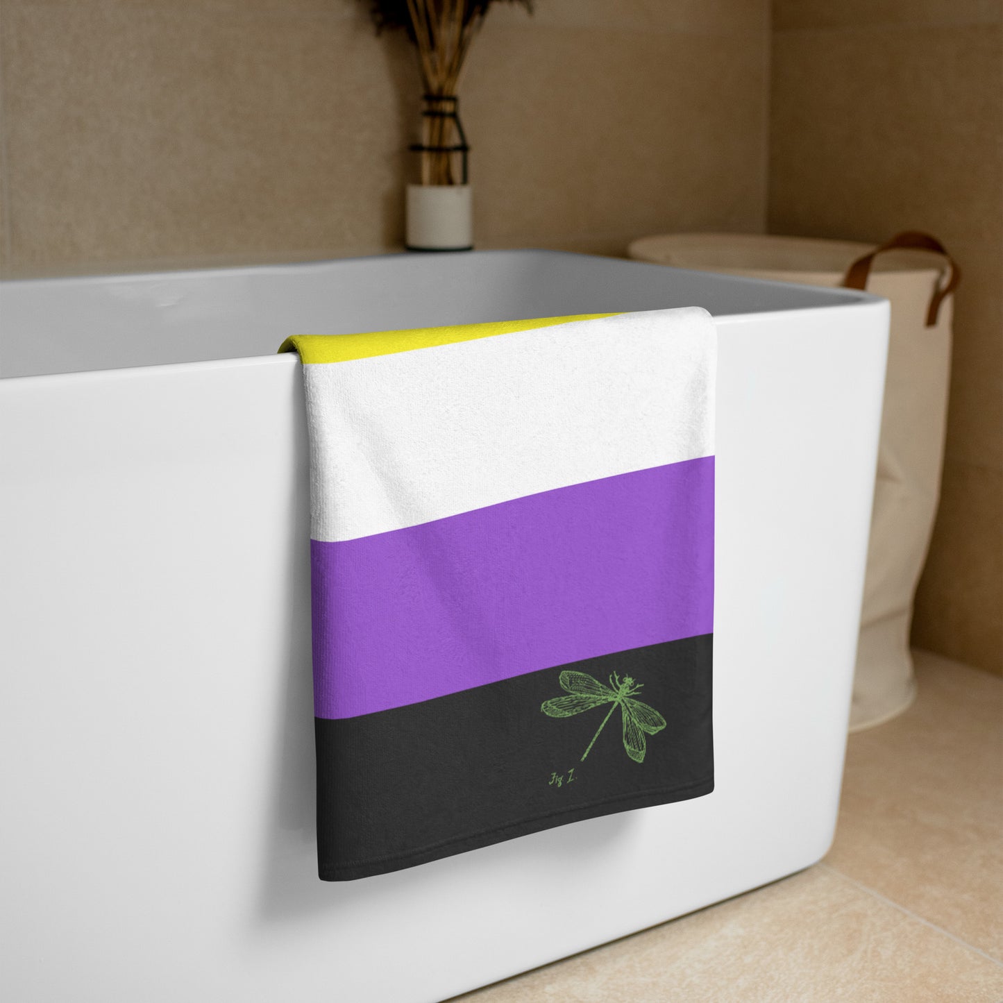 Nonbinary Pride Flag | Beach Towel | Yellow White Purple Black