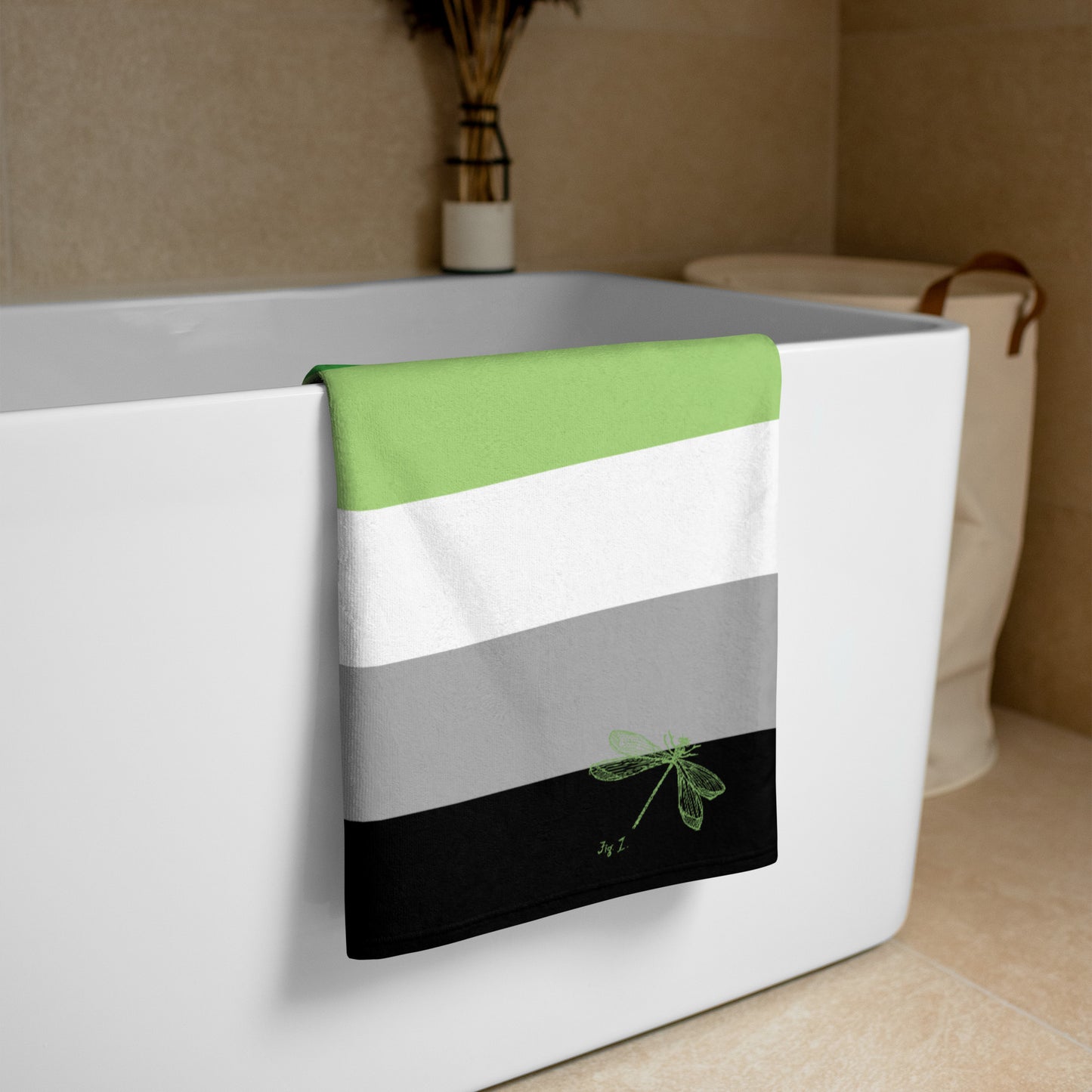 Aromantic Pride Flag | Beach Towel | Green White Grey Black