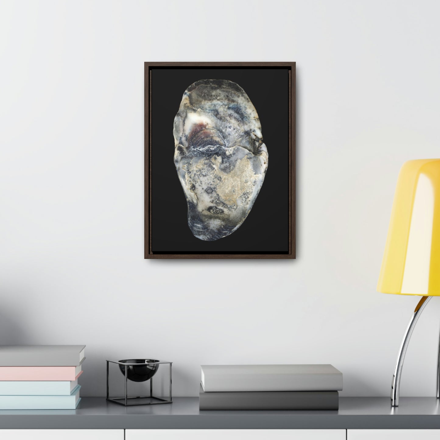 Oyster Shell Blue Right Interior | Framed Canvas | Black Background