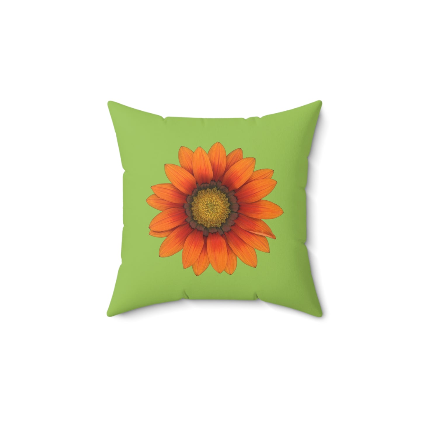 Throw Pillow | Gazania Flower Orange | Pistachio Green | 14x14 Bloomcore Cottagecore Gardencore Fairycore