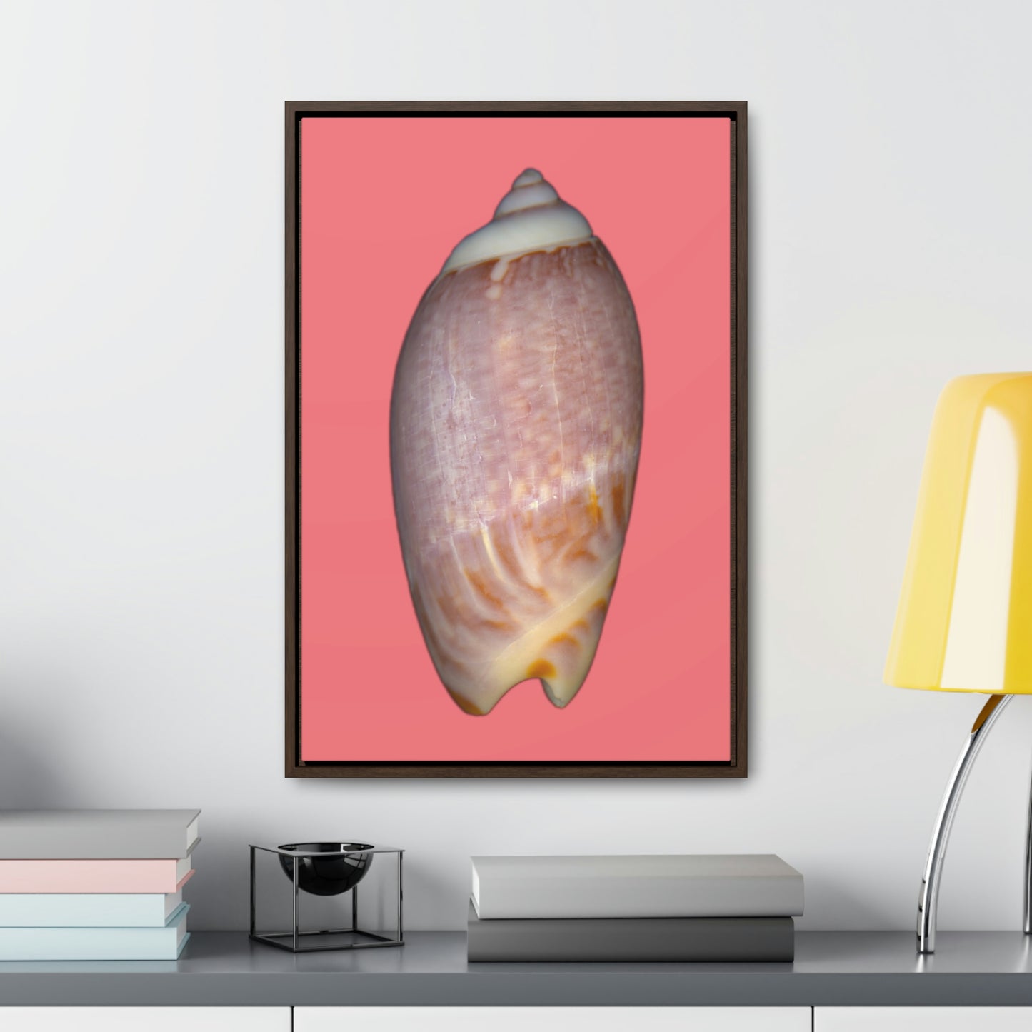 Olive Snail Shell Brown Dorsal | Framed Canvas | Salmon Background