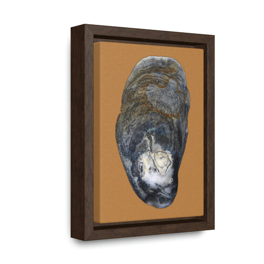 Oyster Shell Blue Right Exterior | Framed Canvas | Camel Brown Background