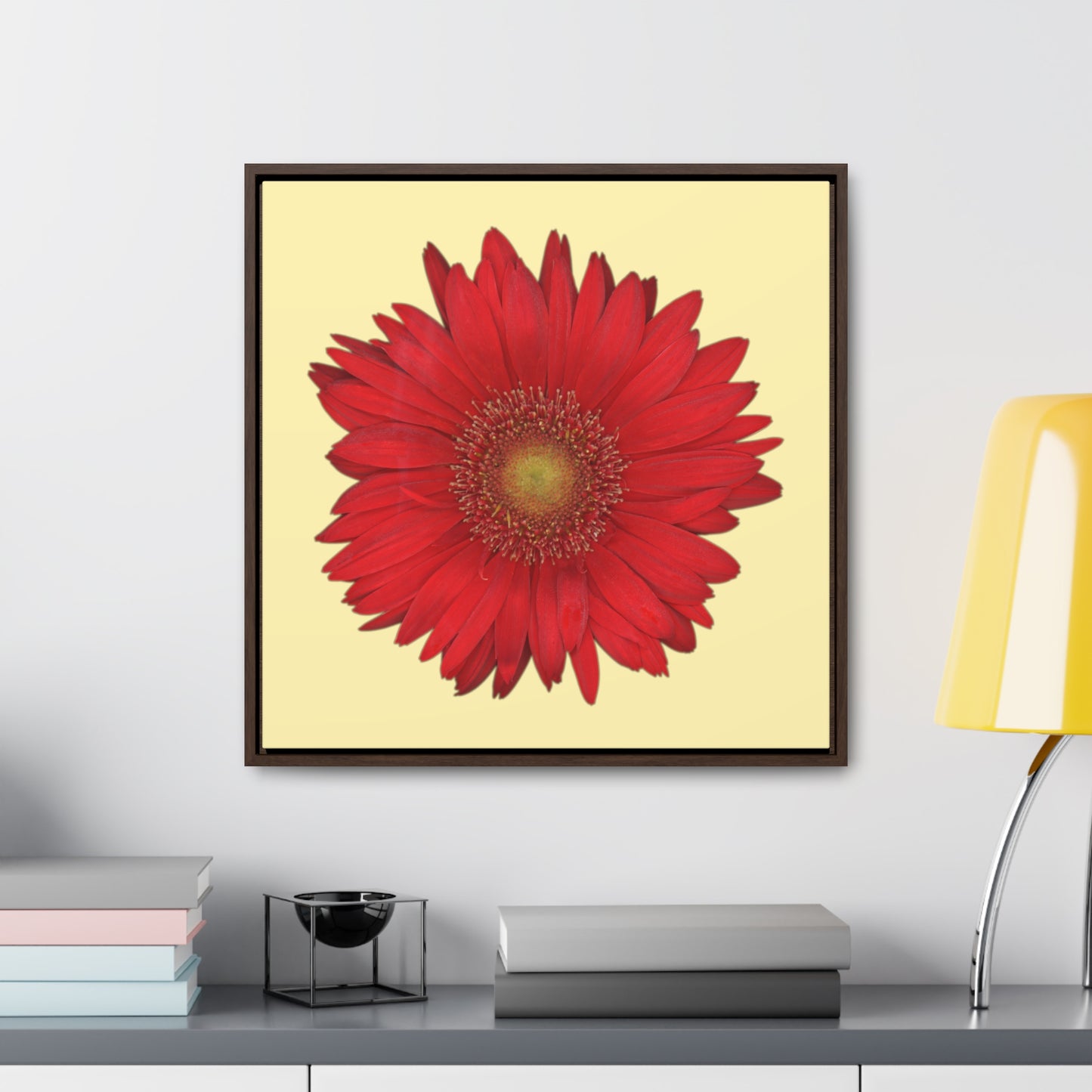 Gerbera Daisy Flower Red | Framed Canvas | Sunshine Background