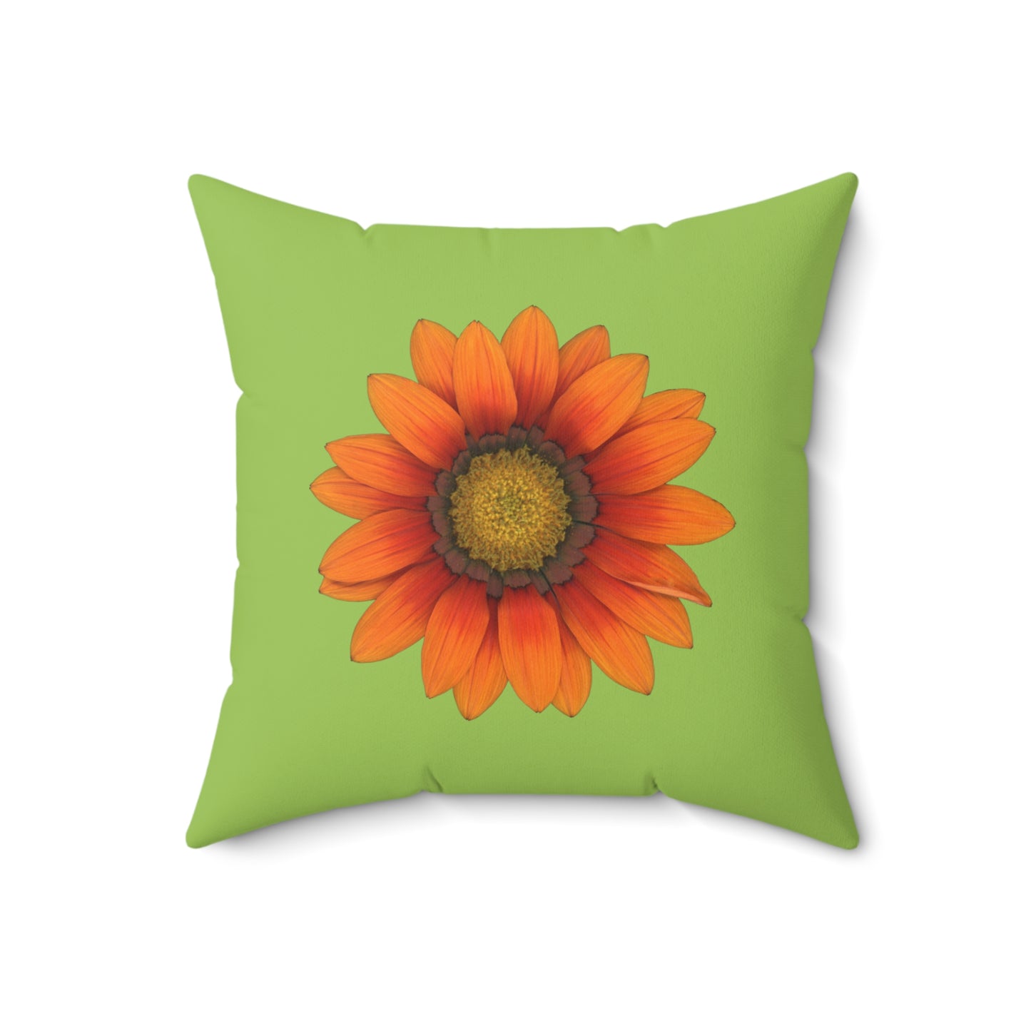 Throw Pillow | Gazania Flower Orange | Pistachio Green | 18x18 Bloomcore Cottagecore Gardencore Fairycore