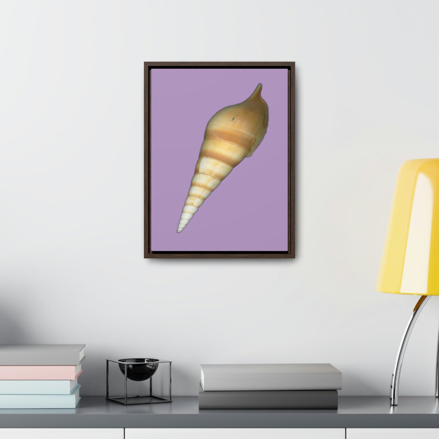 Turrid Shell Tan Dorsal | Framed Canvas | Lavender Background