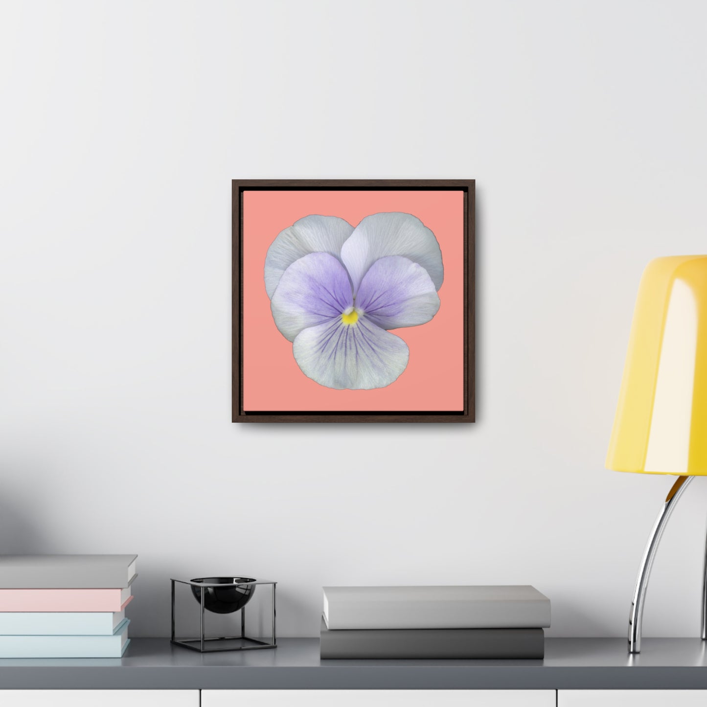 Pansy Viola Flower Lavender | Framed Canvas | Flamingo Pink Background