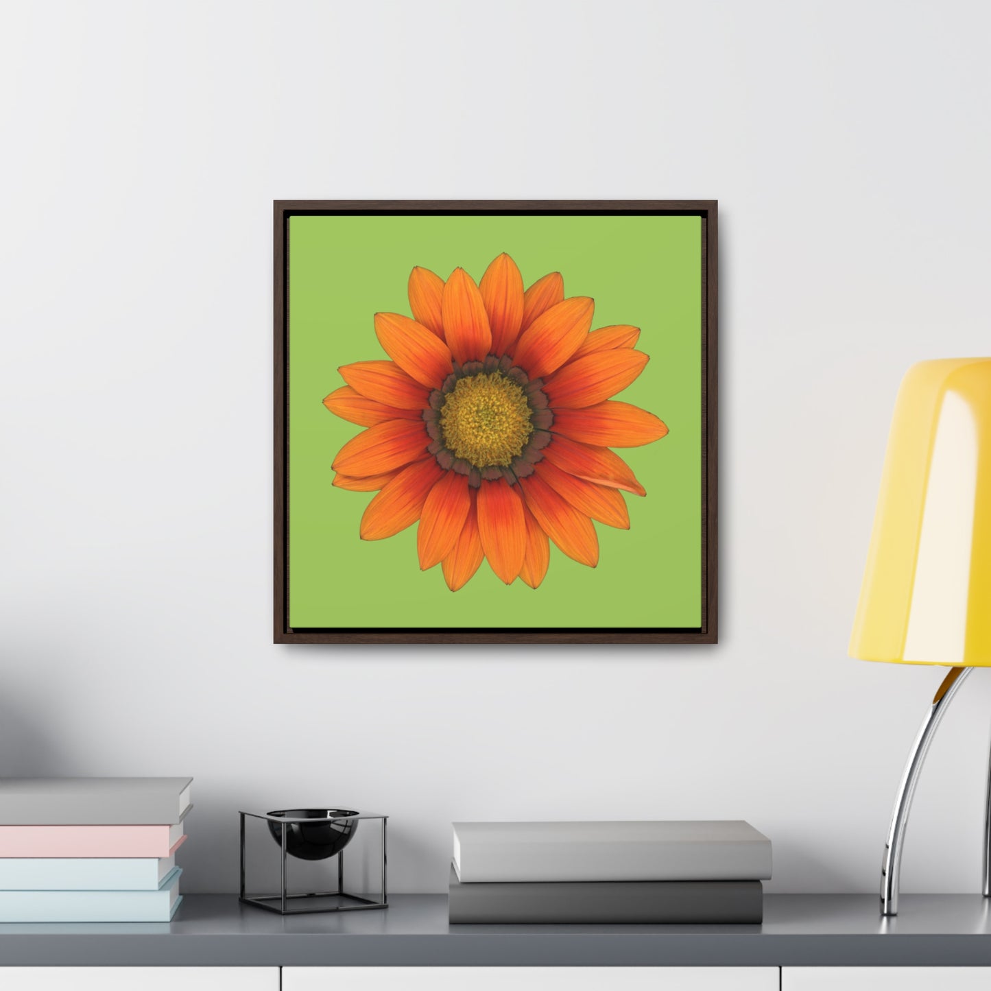 Gazania Flower Orange | Framed Canvas | Pistachio Green Background