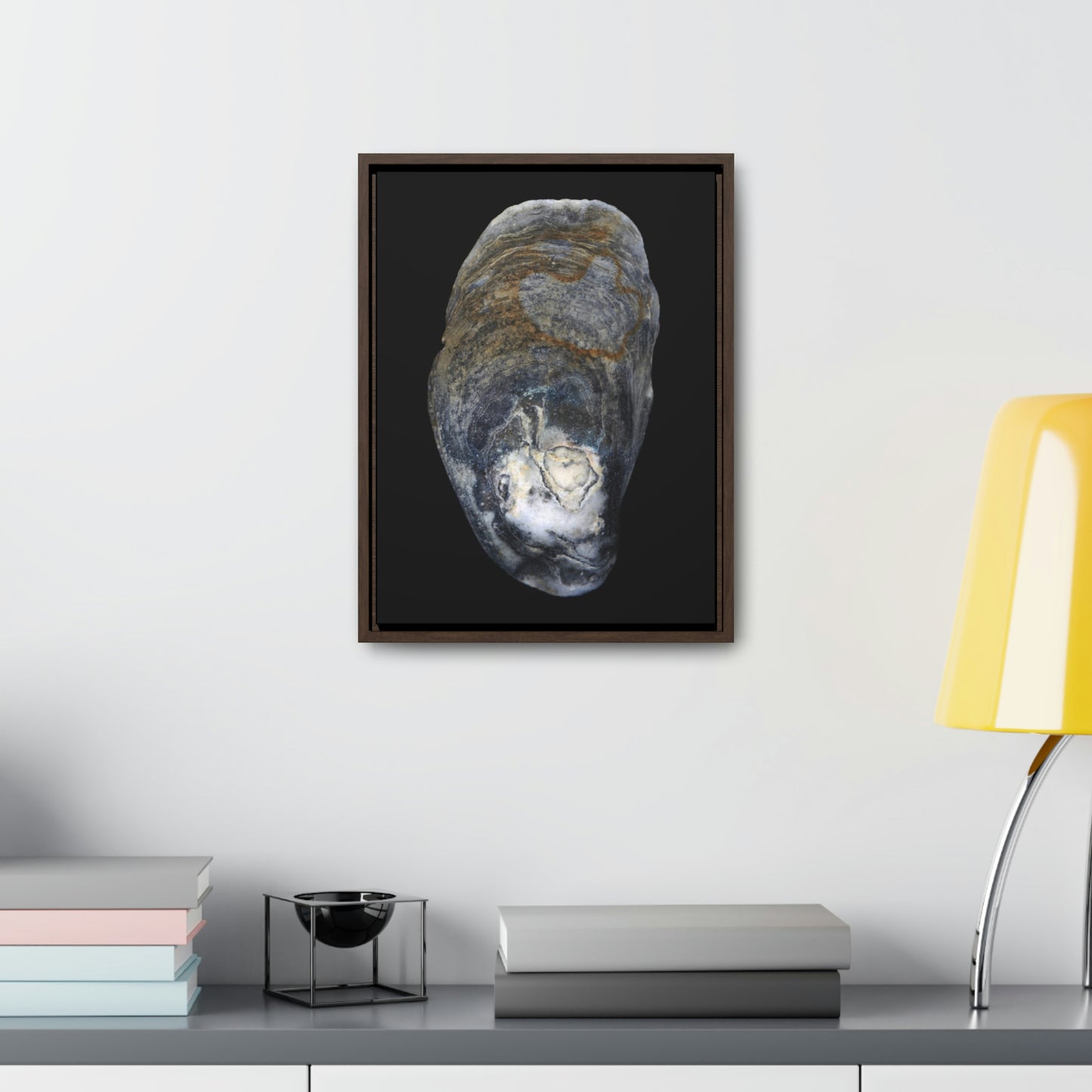 Oyster Shell Blue Right Exterior | Framed Canvas | Black Background