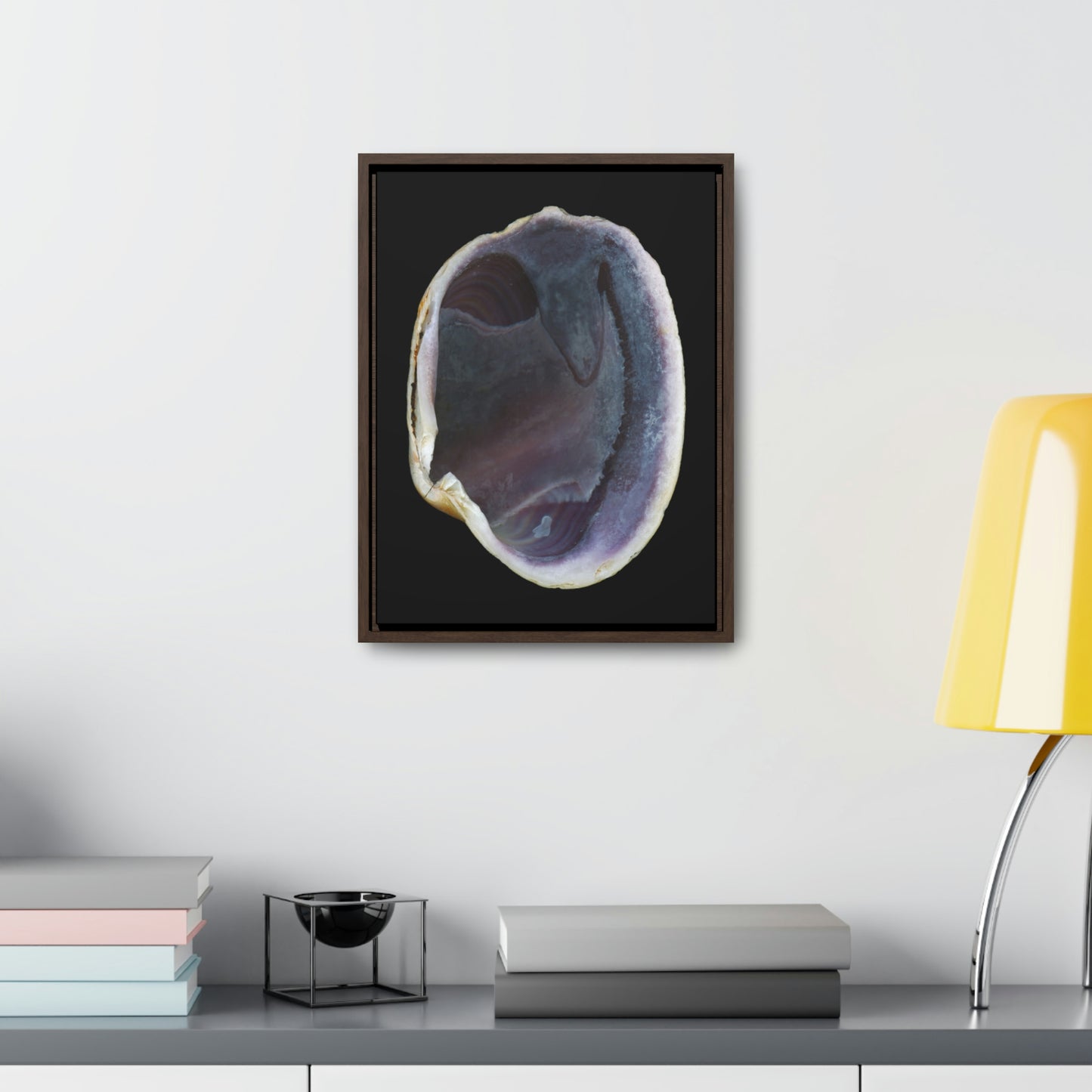 Quahog Clam Shell Purple Right Interior | Framed Canvas | Black Background