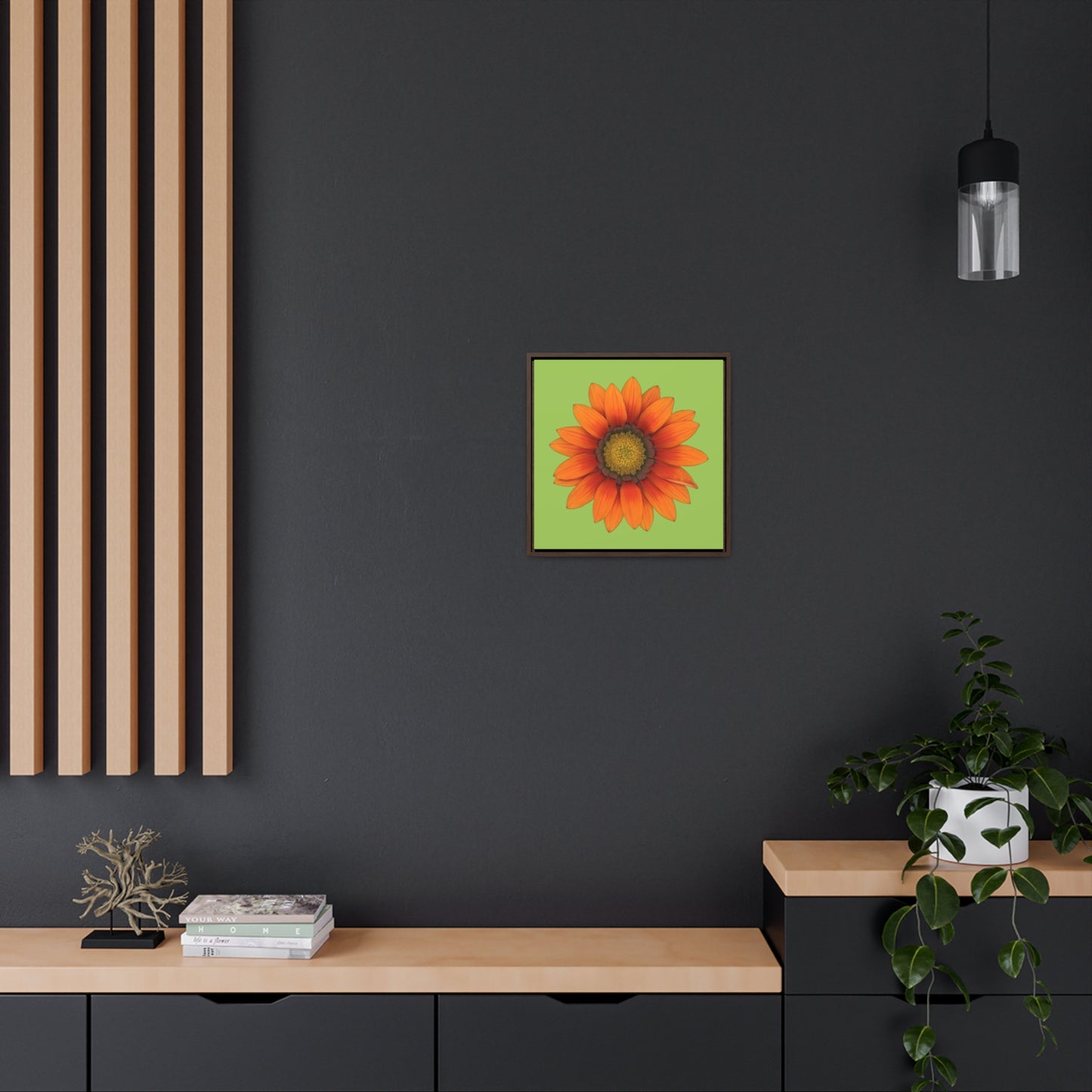 Gazania Flower Orange | Framed Canvas | Pistachio Green Background