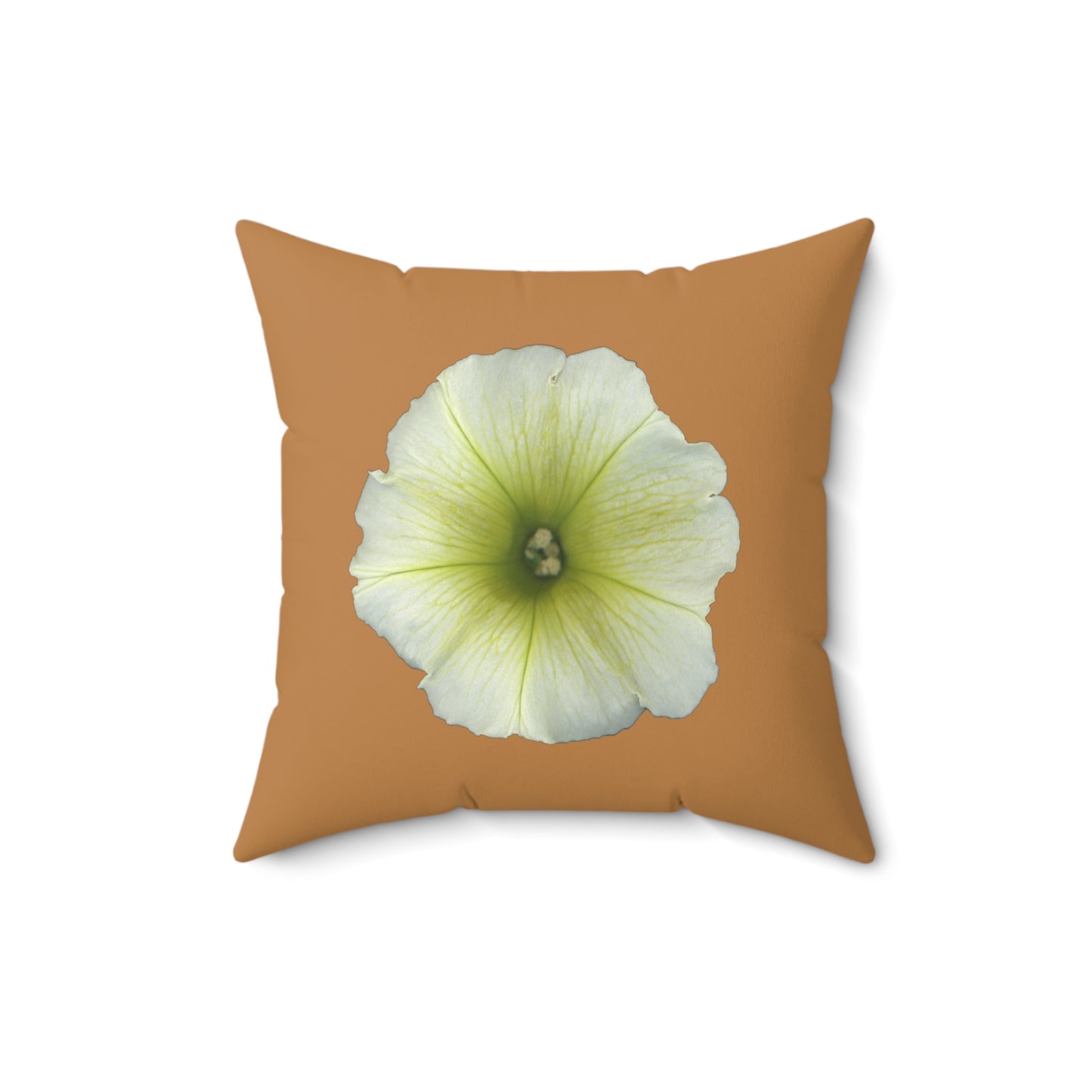 Throw Pillow | Petunia Flower Yellow-Green | Camel Brown | 16x16 Bloomcore Cottagecore Gardencore Fairycore