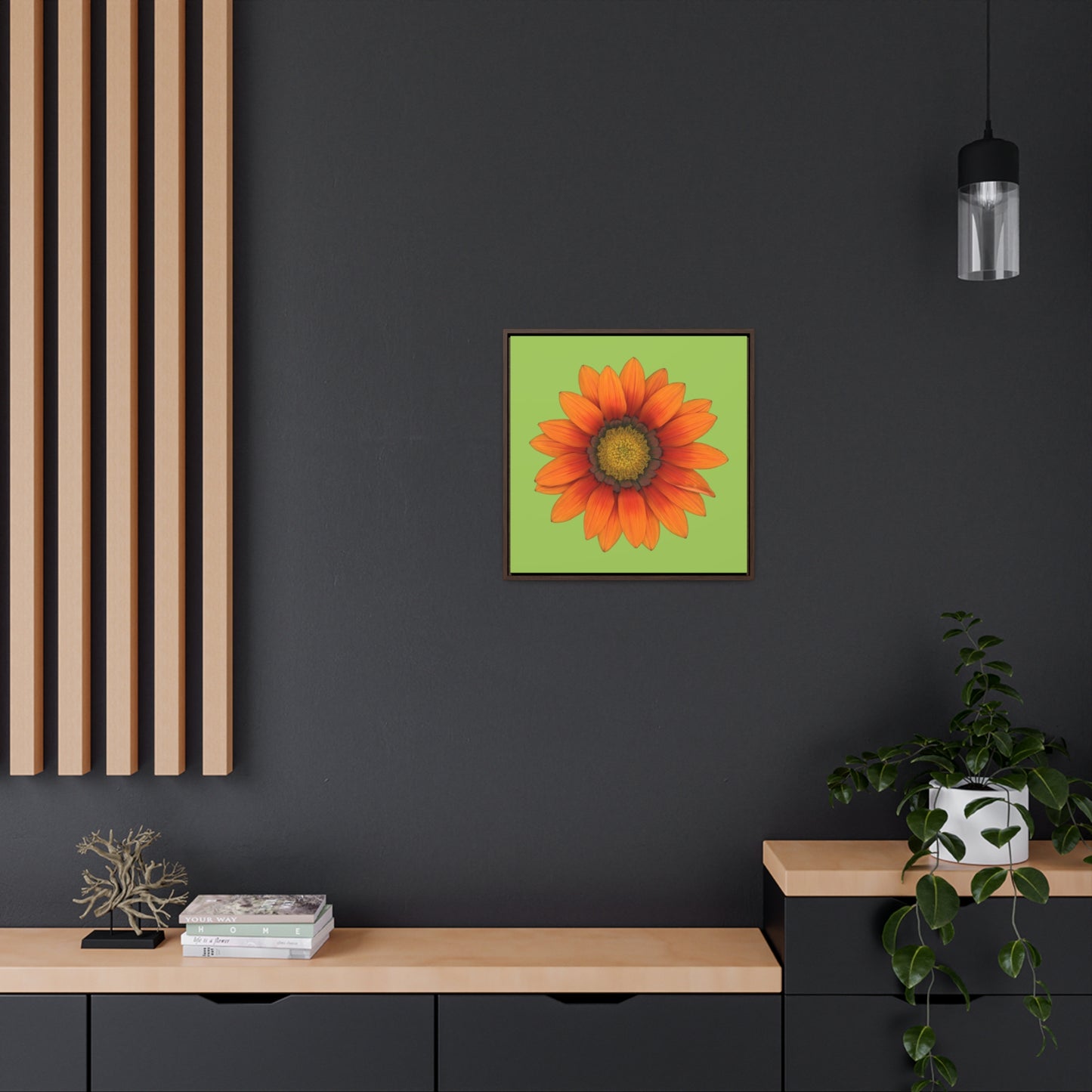 Gazania Flower Orange | Framed Canvas | Pistachio Green Background