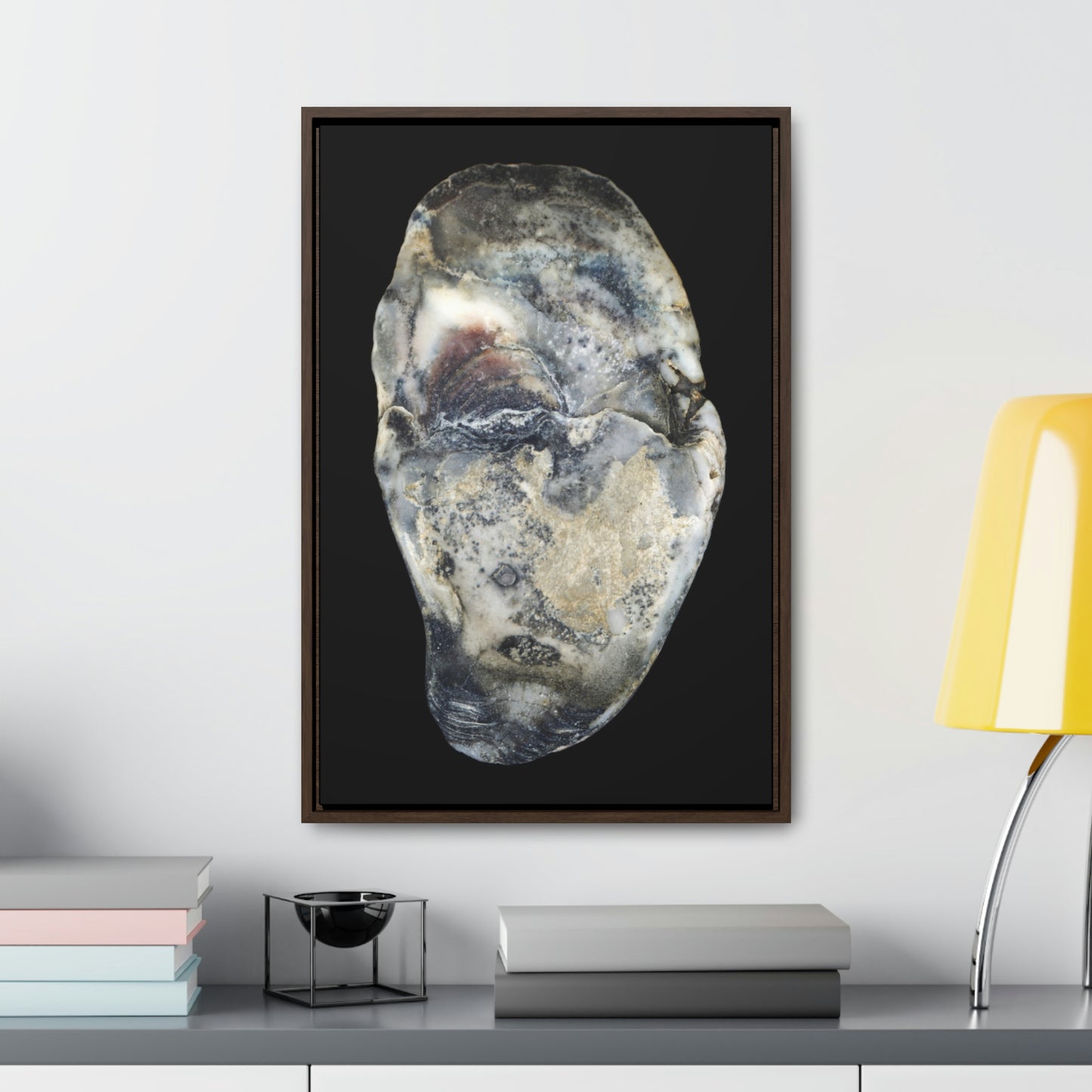 Oyster Shell Blue Right Interior | Framed Canvas | Black Background