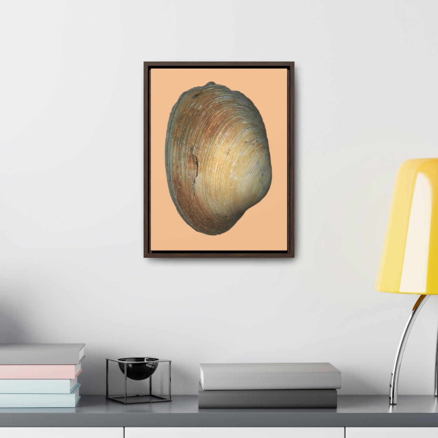 Quahog Clam Shell Purple Right Exterior | Framed Canvas | Desert Tan Background