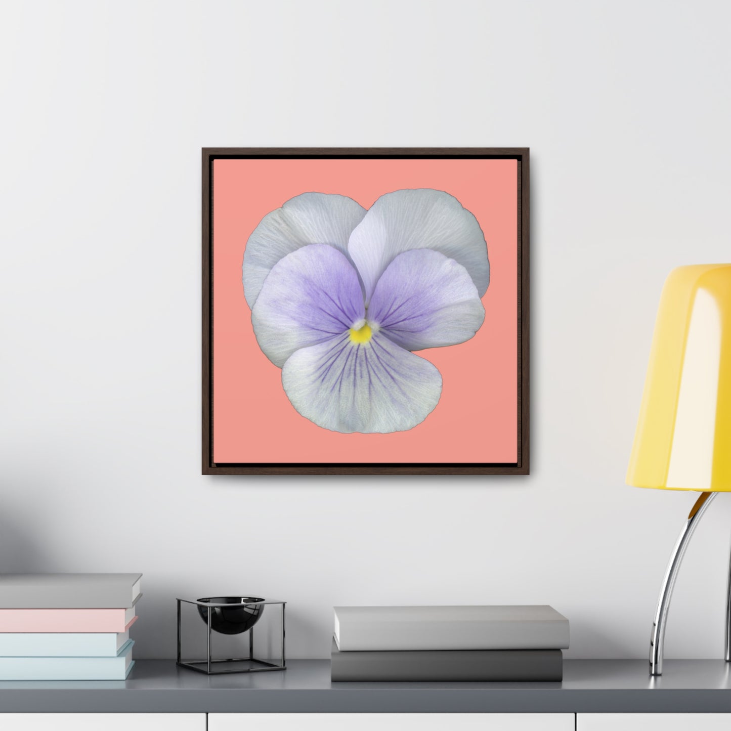 Pansy Viola Flower Lavender | Framed Canvas | Flamingo Pink Background