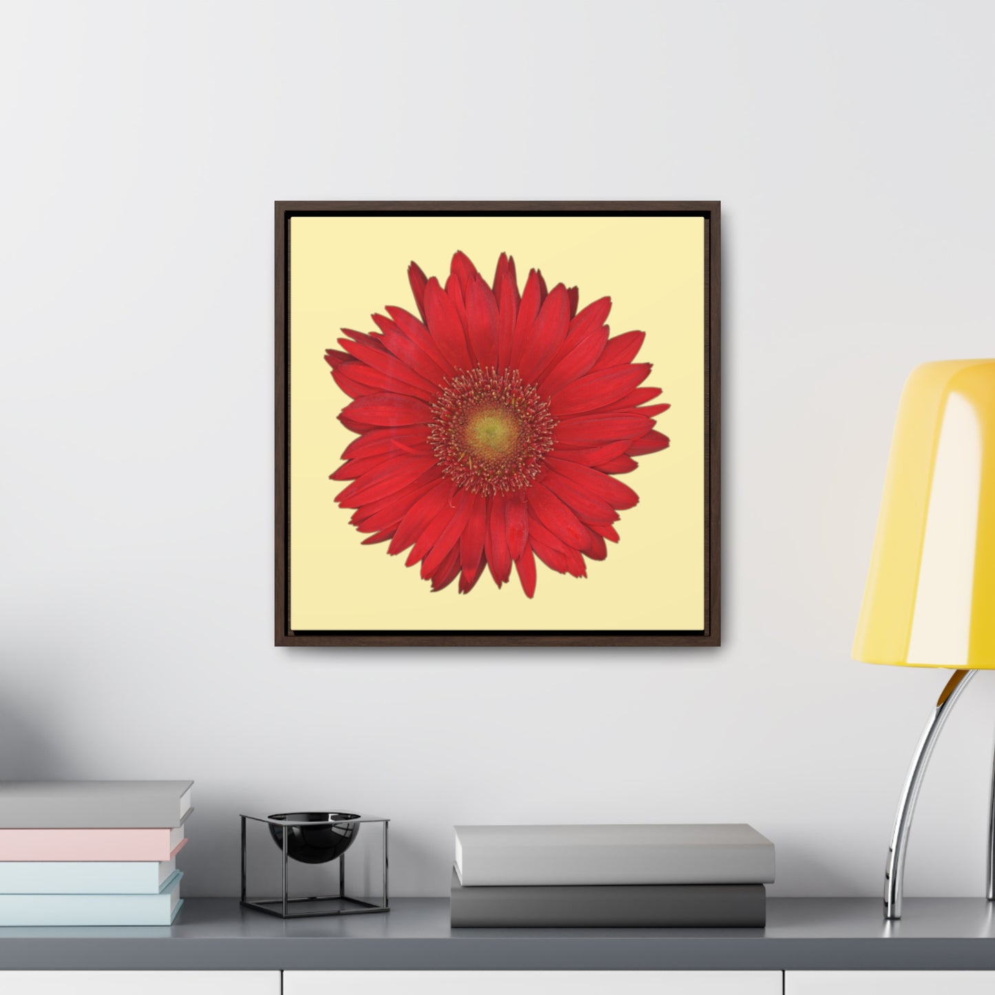 Gerbera Daisy Flower Red | Framed Canvas | Sunshine Background