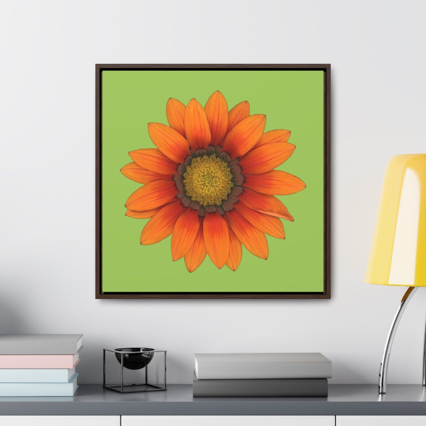 Gazania Flower Orange | Framed Canvas | Pistachio Green Background