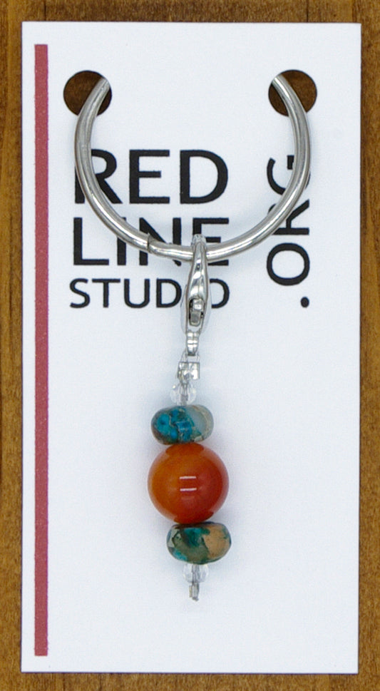 Aqua Dyed Imperial Jasper Serpentine & Orange Quartzite Semi-Precious Stone Wine Glass Charm | Zipper Pull | Stitch Marker