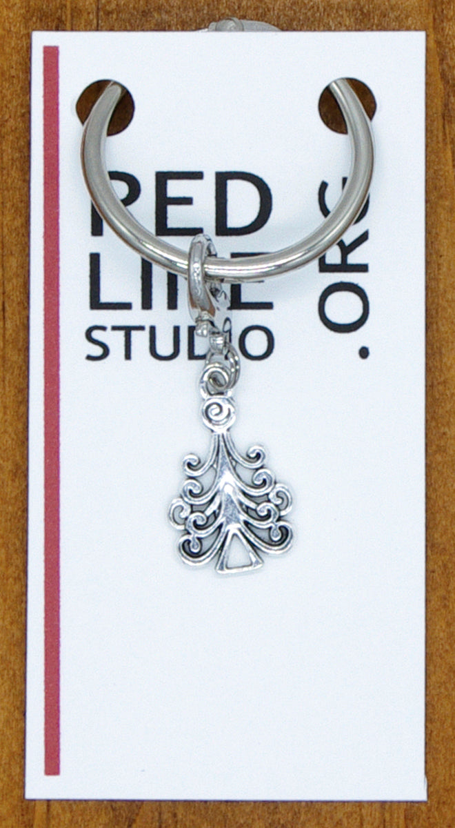 Christmas Tree Silver Wine Glass Charm | Zipper Pull | Stitch Marker