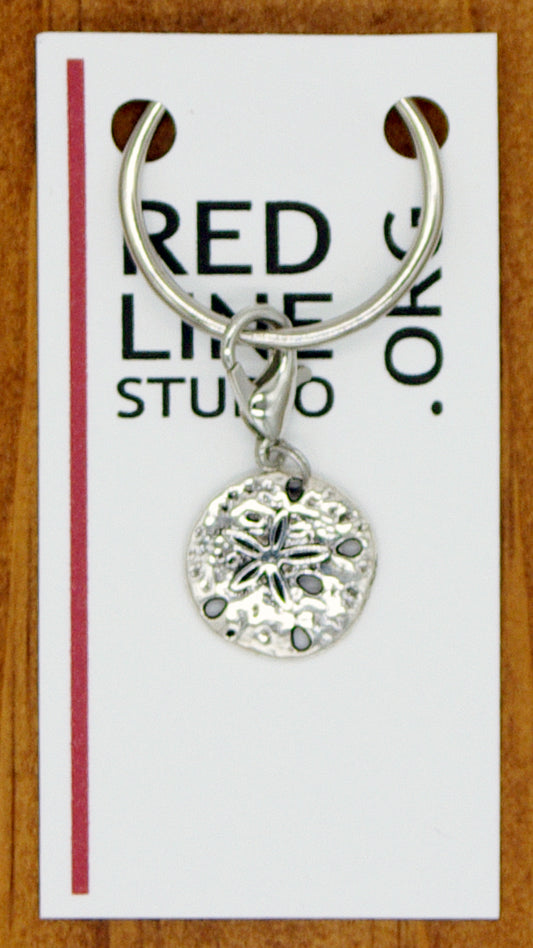 Keyhole Sand Dollar Shell Silver Wine Glass Charm | Zipper Pull | Stitch Marker