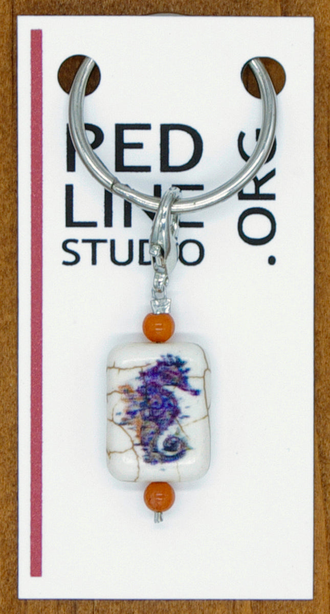 Seahorse Print Stone Purple White Wine Glass Charm | Zipper Pull | Stitch Marker