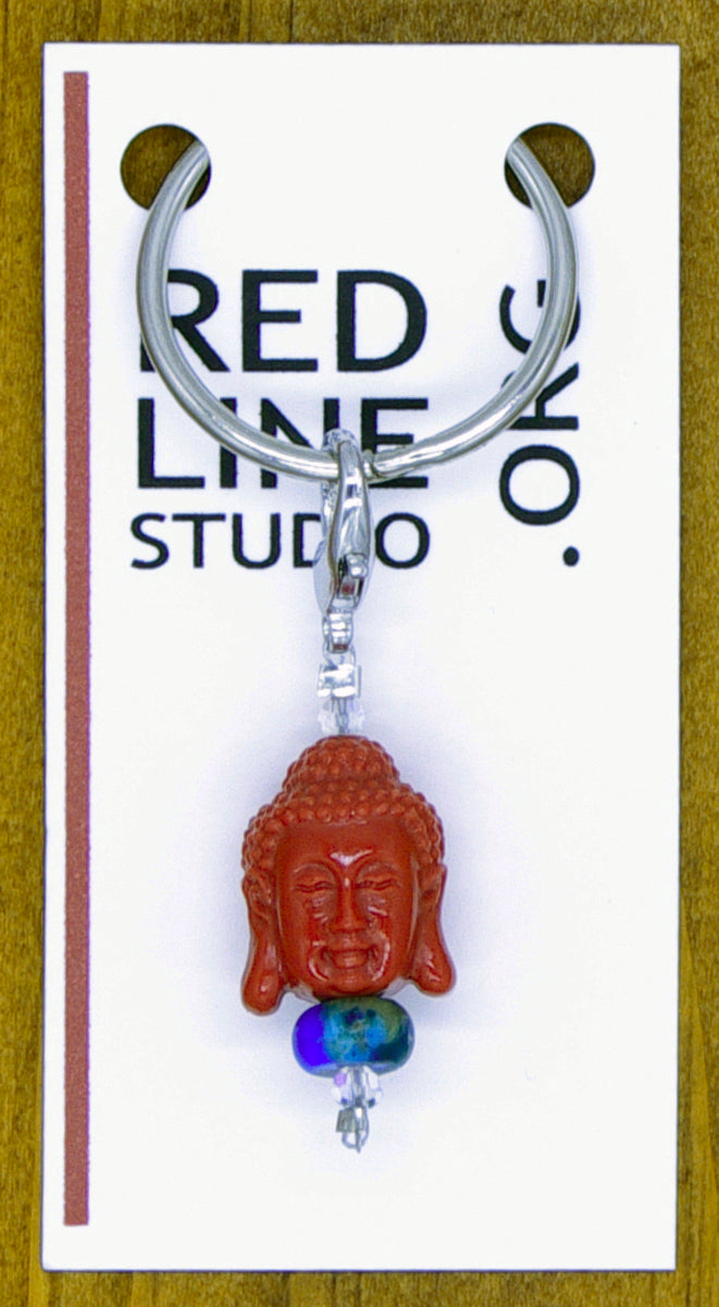 Siddhartha Gautama Buddha Head Red Wine Glass Charm | Zipper Pull | Stitch Marker