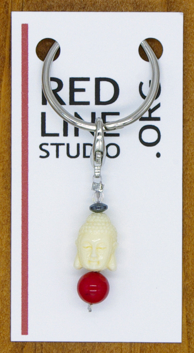 Siddhartha Gautama Buddha Head White Wine Glass Charm | Zipper Pull | Stitch Marker