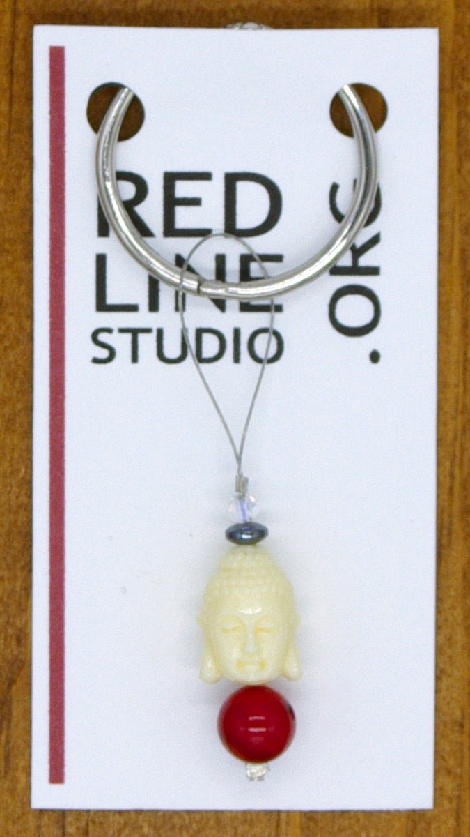 Siddhartha Gautama Buddha Head White Wine Glass Charm | Zipper Pull | Stitch Marker