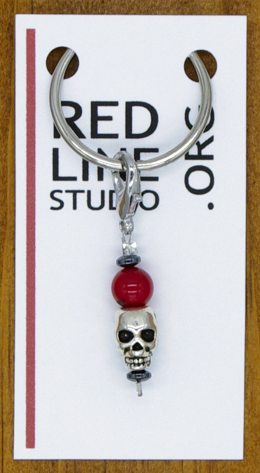 Skull Silver Beads Wine Glass Charm | Zipper Pull | Stitch Marker