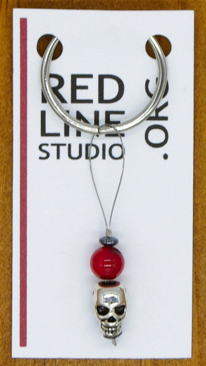 Skull Silver Beads Wine Glass Charm | Zipper Pull | Stitch Marker