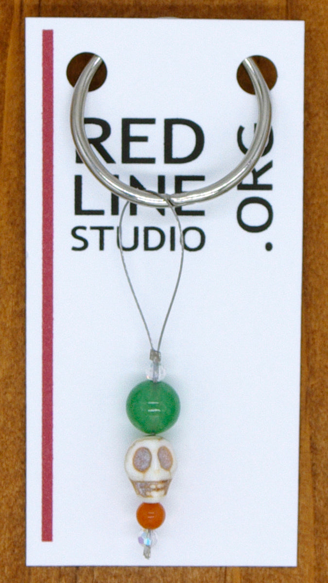 Skull White Recycled Turquoise Wine Glass Charm | Zipper Pull | Stitch Marker