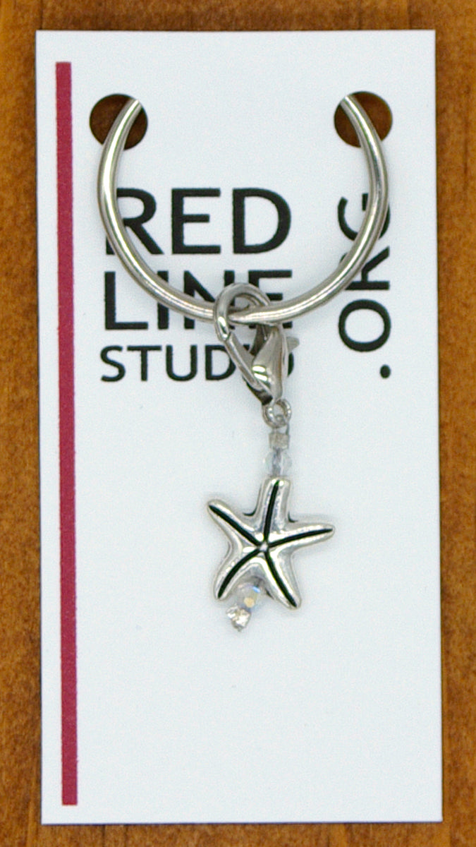 Starfish Shell Silver Wine Glass Charm | Zipper Pull | Stitch Marker