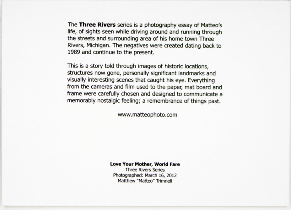 Three Rivers series, Love Your Mother, World Fare by Matteo
