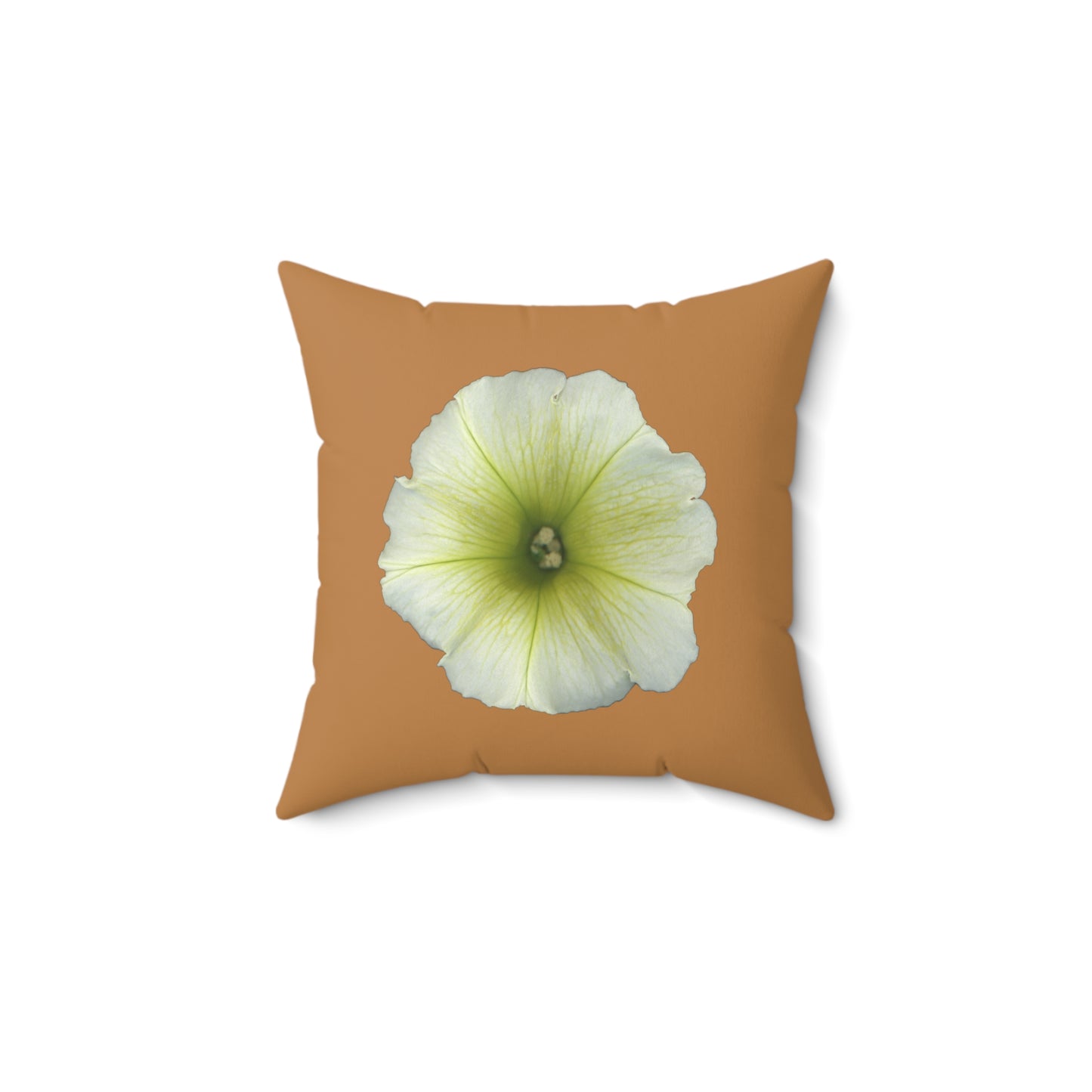 Throw Pillow | Petunia Flower Yellow-Green | Camel Brown | 14x14 Bloomcore Cottagecore Gardencore Fairycore