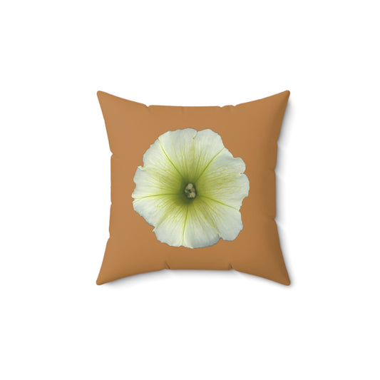 Throw Pillow | Petunia Flower Yellow-Green | Camel Brown | 14x14 Bloomcore Cottagecore Gardencore Fairycore