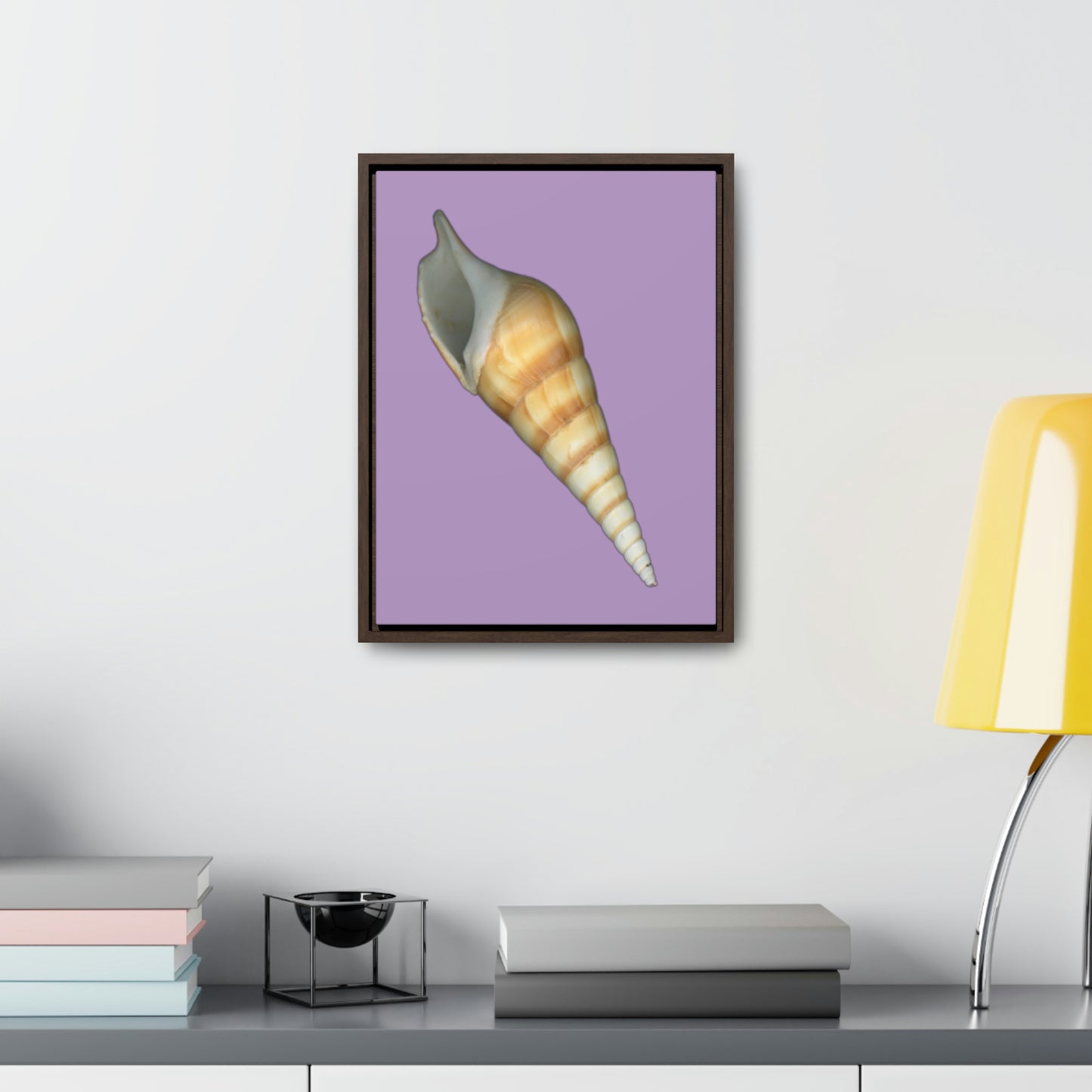 Turrid Shell Tan Apertural | Framed Canvas | Lavender Background