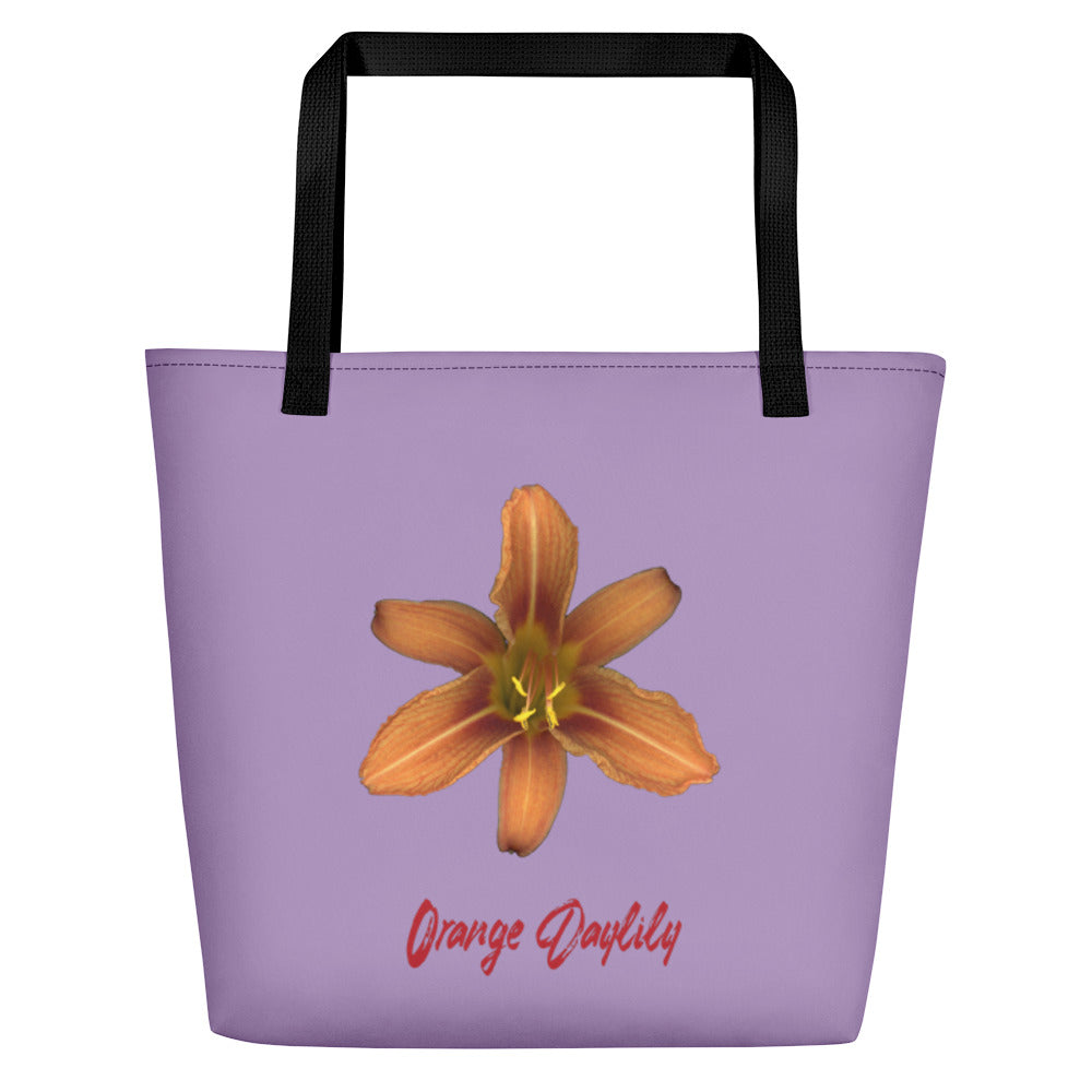 Orange Daylily Flower | Tote Bag | Large | Lavender