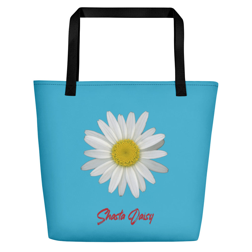 Shasta Daisy Flower White | Tote Bag | Large | Pool Blue