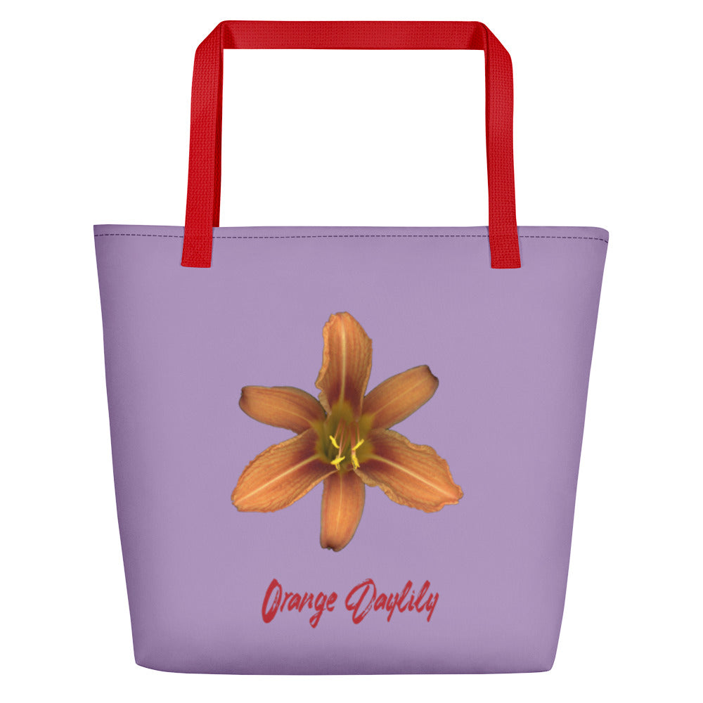 Orange Daylily Flower | Tote Bag | Large | Lavender