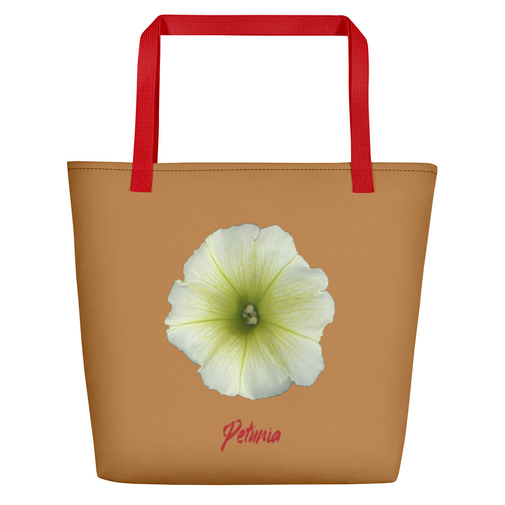 Petunia Flower Yellow-Green | Tote Bag | Large | Camel Brown