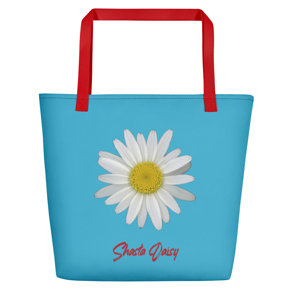 Shasta Daisy Flower White | Tote Bag | Large | Pool Blue