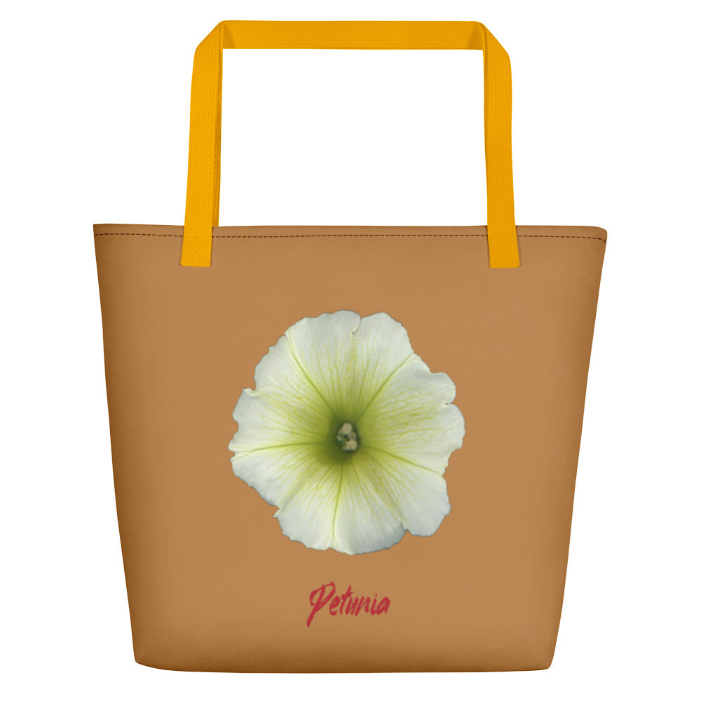 Petunia Flower Yellow-Green | Tote Bag | Large | Camel Brown